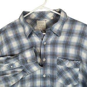 Billy Reid Mens XL Blue Grey‎ Plaid Cotton Wool Blend Flannel Button Down Shirt